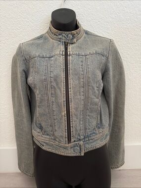 GAP Light Blue Washed Denim Jacket with Stand Collar